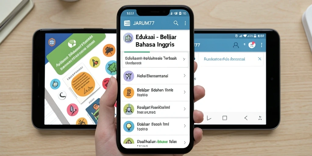 Tampilan antarmuka pengguna aplikasi JARUM77 untuk Belajar Bahasa Inggris.
