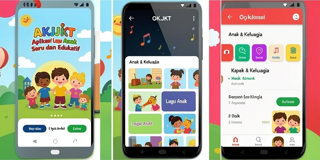 Antarmuka warna-warni OKJKT dengan pilihan lagu anak.