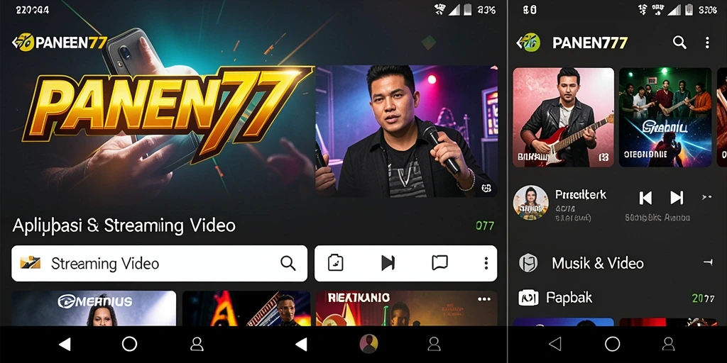 Tampilan antarmuka utama PANEN77 menampilkan berbagai pilihan video streaming.