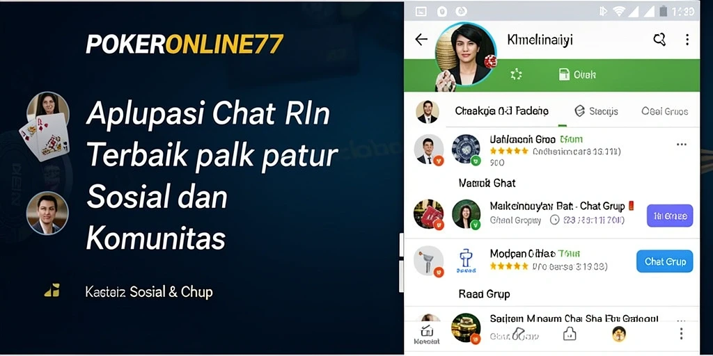 Screenshot antarmuka POKERONLINE77 yang menunjukkan fungsi Chat Grup.