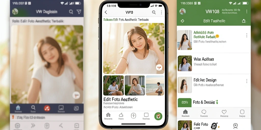 Antarmuka aplikasi VW108 dengan berbagai fitur editing foto aesthetic.